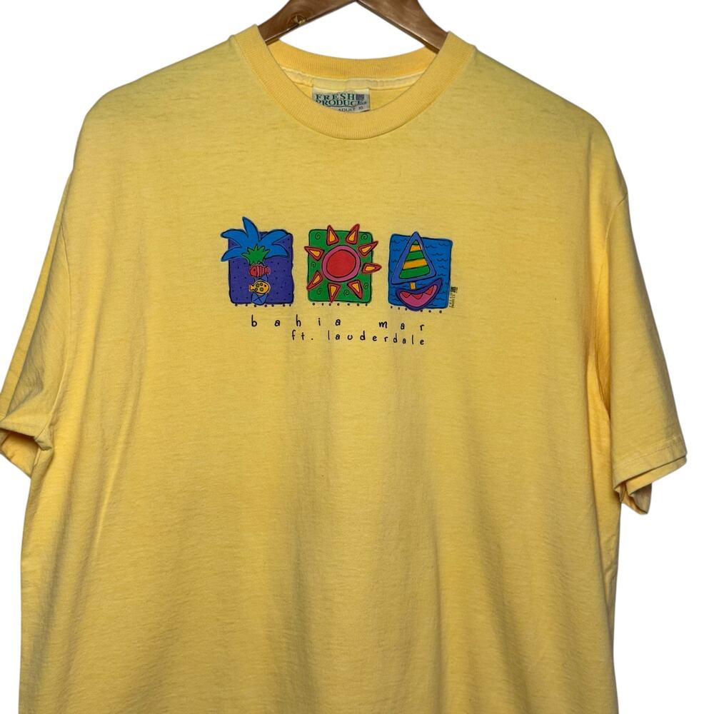 1990's Fresh Produce Yellow Size XL Bahia Mar Ft Lauderdale Made in USA T-Shirt